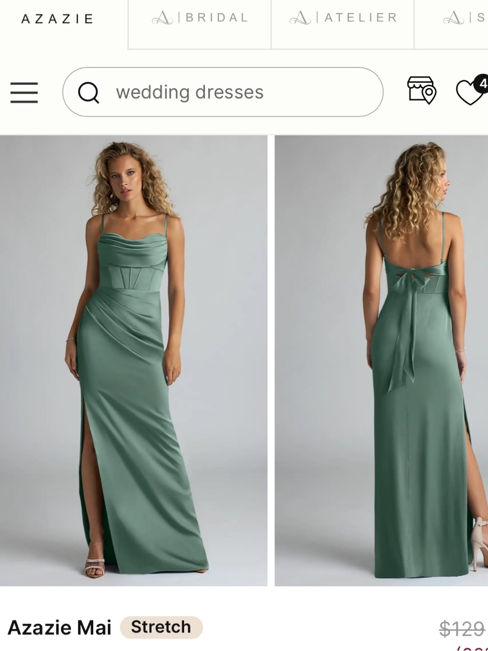 Azazie Stretch Satin Eucalyptus Dress
